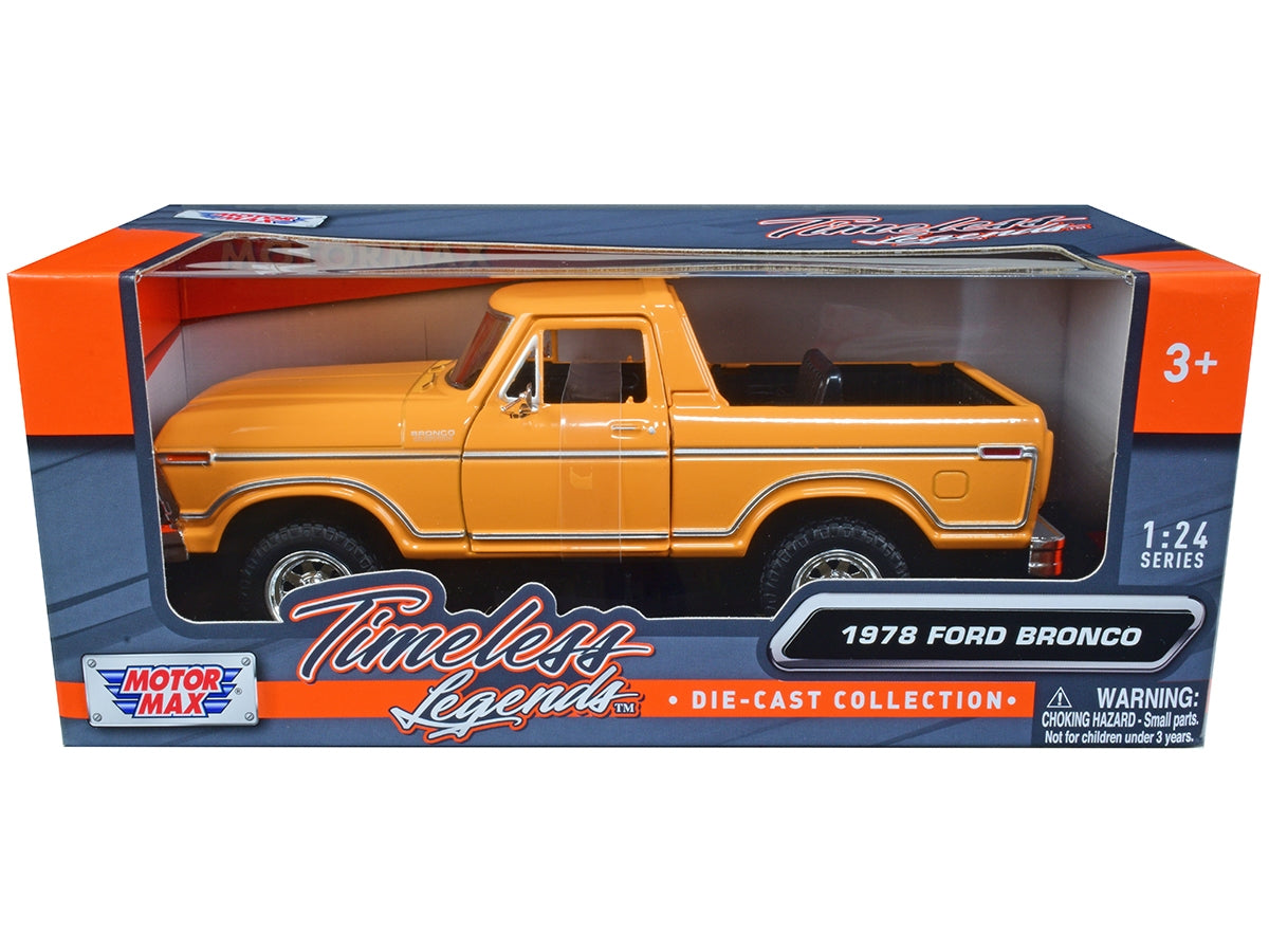 1978 Ford Bronco Custom (Open Top) Yellow with "Timeless Legends" Series 1/24 Diecast Model Car by Motormax LuxuryLifeWay Online Store