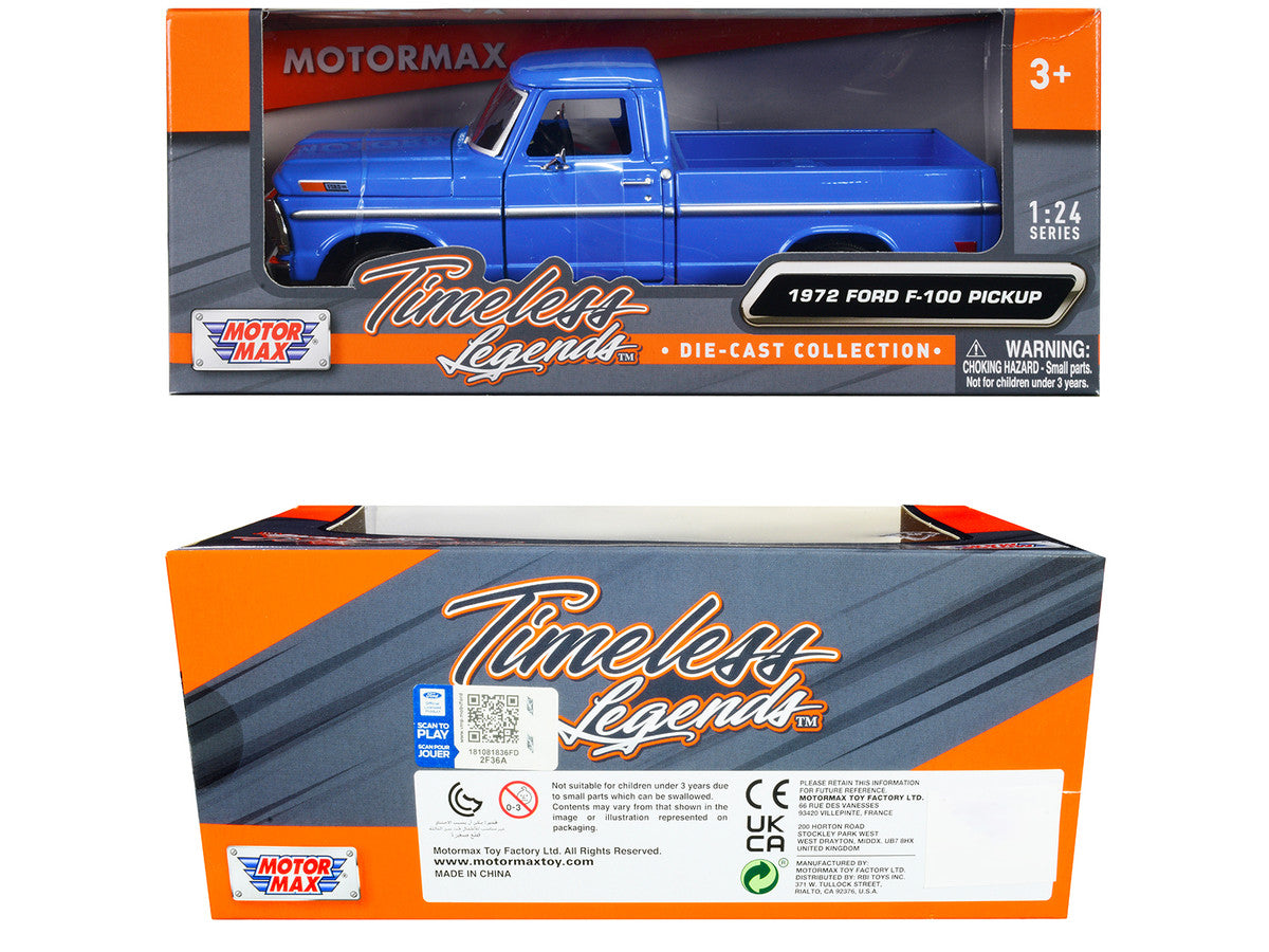 1972 Ford F-100 Pickup Truck Blue "Timeless Legends" Series 1/24 Diecast Model Car by Motormax LuxuryLifeWay Online Store