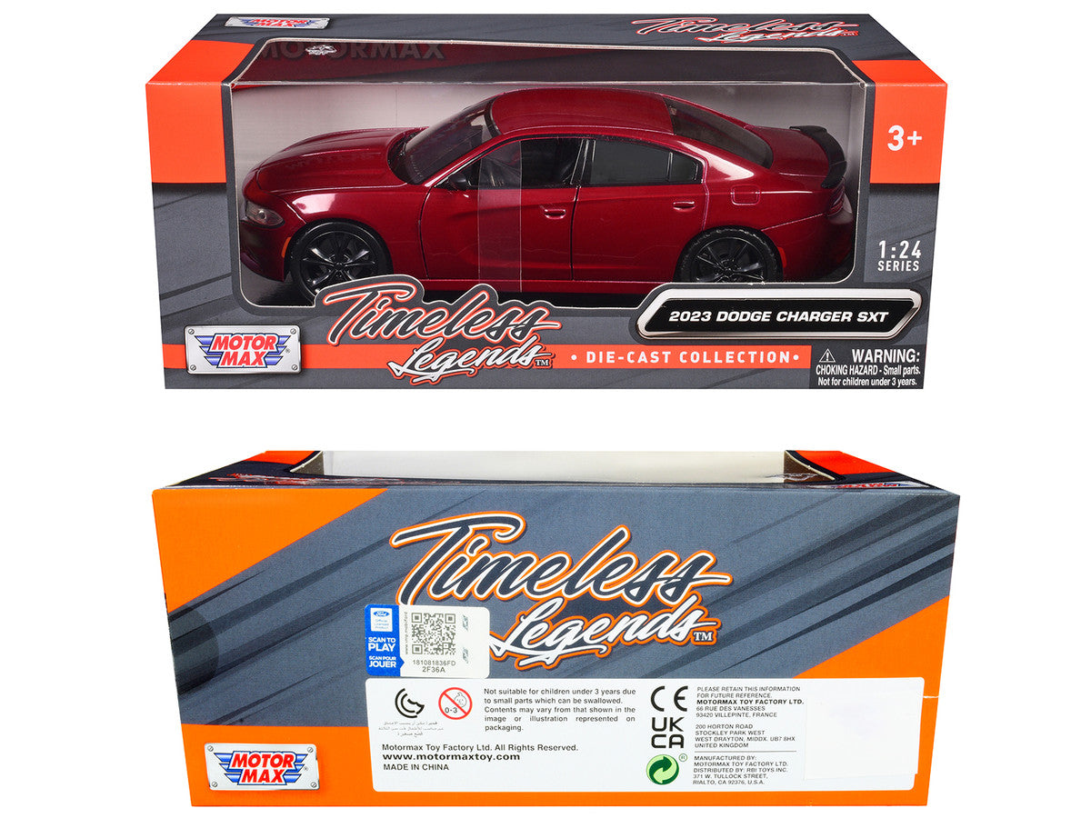 2023 Dodge Charger SXT Red Metallic "Timeless Legends" Series 1/24 Diecast Model Car by Motormax LuxuryLifeWay Online Store