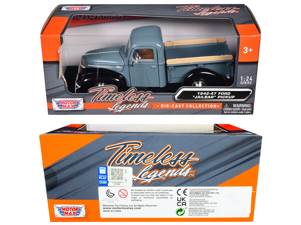1942-47 Ford "Jailbar" Pickup Truck Blue and Black "Timeless Legends" Series 1/24 Diecast Model Car by Motormax LuxuryLifeWay Online Store