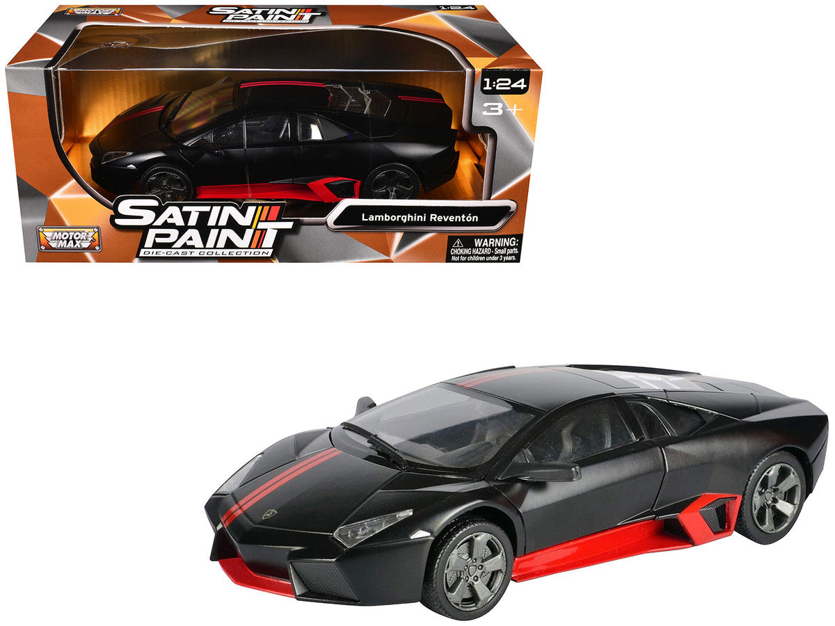 Lamborghini Reventon Matt Black with Red Stripes "Satin Paint" Series 1/24 Diecast Model Car by Motormax LuxuryLifeWay Online Store