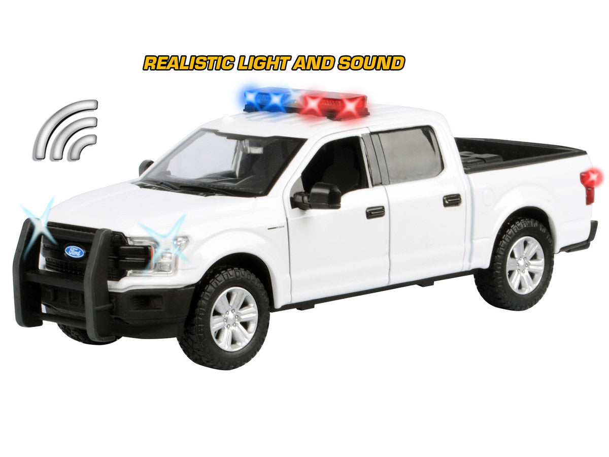 2019 Ford F-150 Lariat Crew Cab Pickup Truck White with Flashing Light Bar and Front and Rear Lights and Sounds 1/27 Diecast Model Car by Motormax LuxuryLifeWay Online Store
