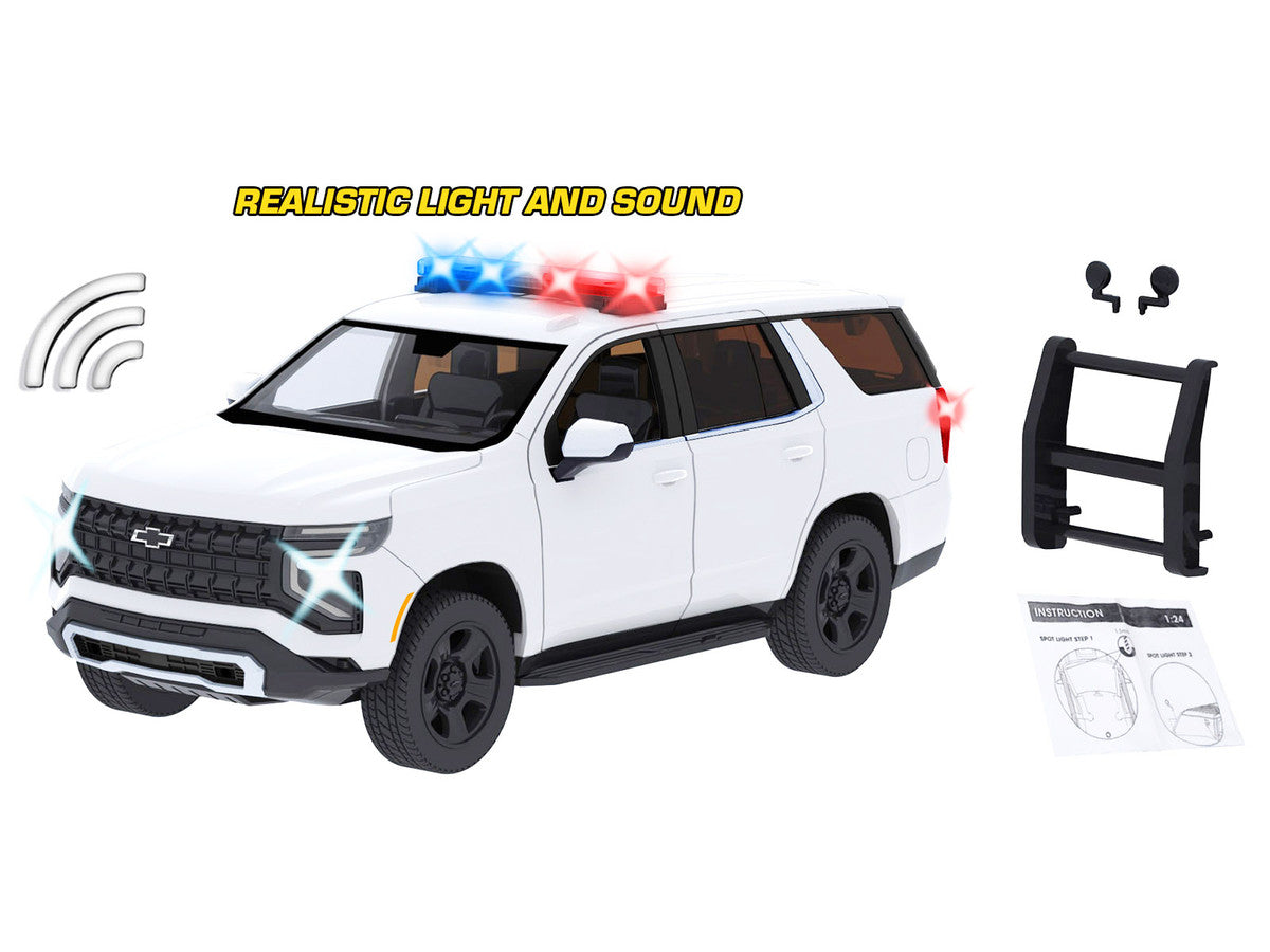 2025 Chevrolet Tahoe PPV White "Builder's Kit" with Flashing Light Bar and Front and Rear Lights and Sounds 1/24 Diecast Model Car by Motormax LuxuryLifeWay Online Store