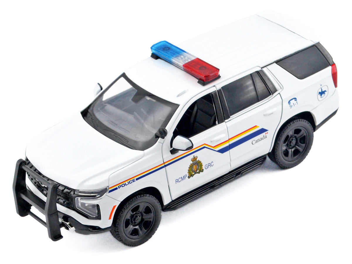 2025 Chevrolet Tahoe PPV "RCMP (Royal Canadian Mounted Police)" White with Stripes with Flashing Light Bar and Front and Rear Lights and Sounds 1/24 Diecast Model Car by Motormax LuxuryLifeWay Online Store