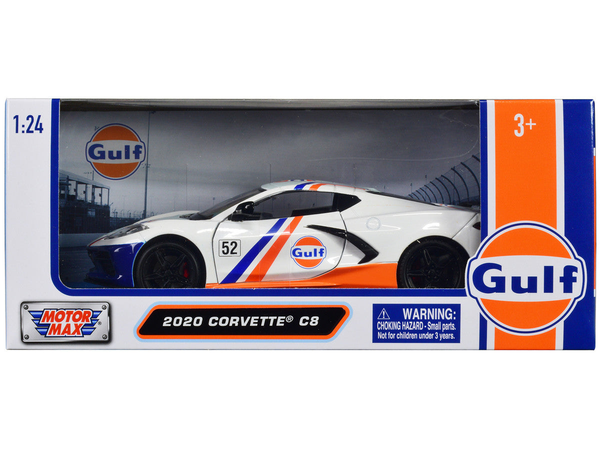 2020 Chevrolet Corvette C8 #52 White and Light Blue with Stripes "Gulf Oil" "Gulf Die-Cast Collection" 1/24 Diecast Model Car by Motormax LuxuryLifeWay Online Store