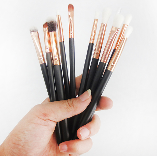 Black rose gold 12 makeup brush set CJD