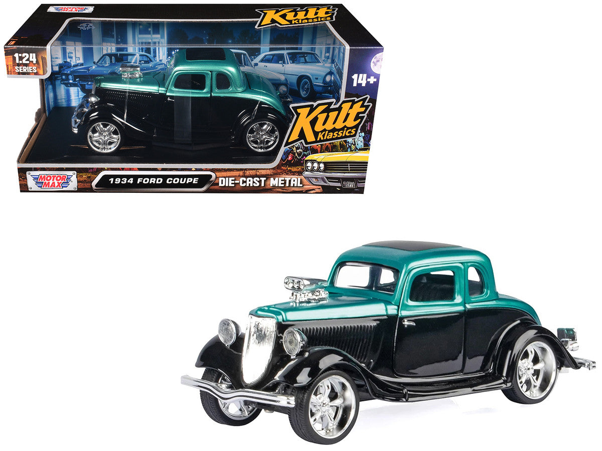1934 Ford Coupe Turquoise Metallic and Black "Kult Klassics" Series 1/24 Diecast Model Car by Motormax LuxuryLifeWay Online Store