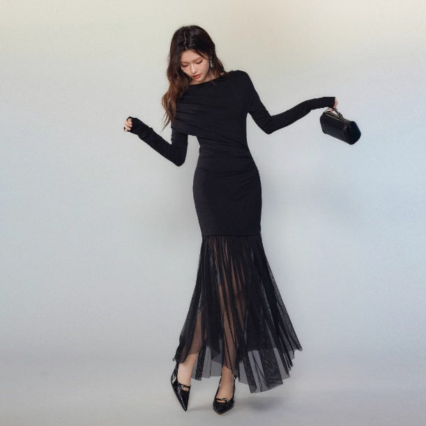 Black Panel Mesh Dress Women NorixaFashion.com