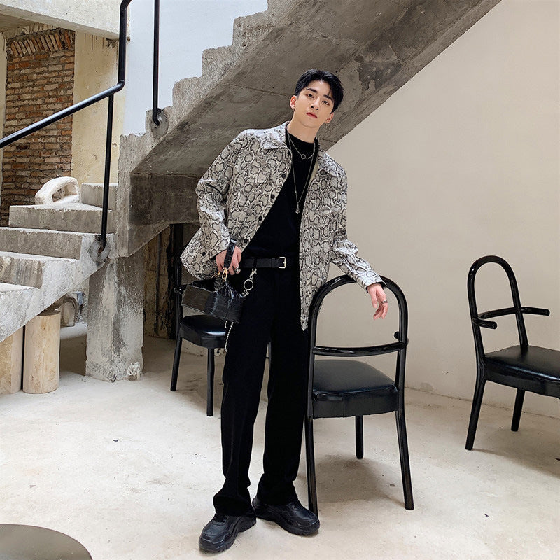 Men's Vintage Snake Print Loose Jacket for Fall Fashion Pi-Mart