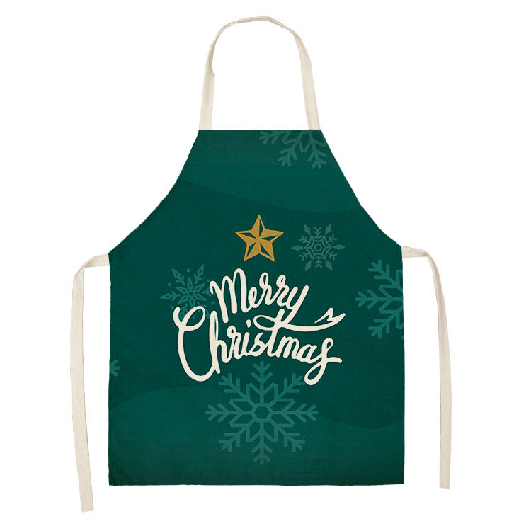 Household Green Series Christmas Dog Linen Apron Used In Kitchen PearlNestDecor.com