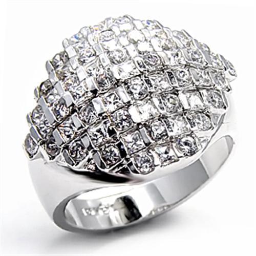 7X004 - Rhodium Brass Ring with AAA Grade CZ in Clear LuxuryLifeWay Online Store