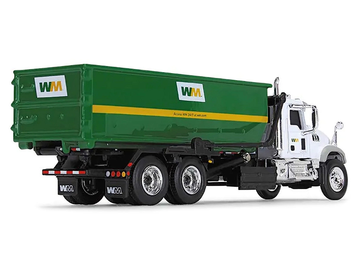 Mack Granite MP Refuse Garbage Truck with Tub-Style Roll-Off Container "Waste Management" White and Green 1/87 (HO) Diecast Model by First Gear LuxuryLifeWay Online Store