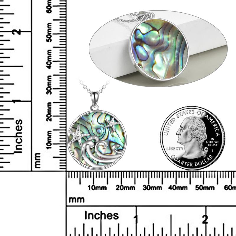 Sterling Silver Ocean Wave Abalone Shellfish Necklace Starfish Pendant Ocean Jewelry LadyShow.Store