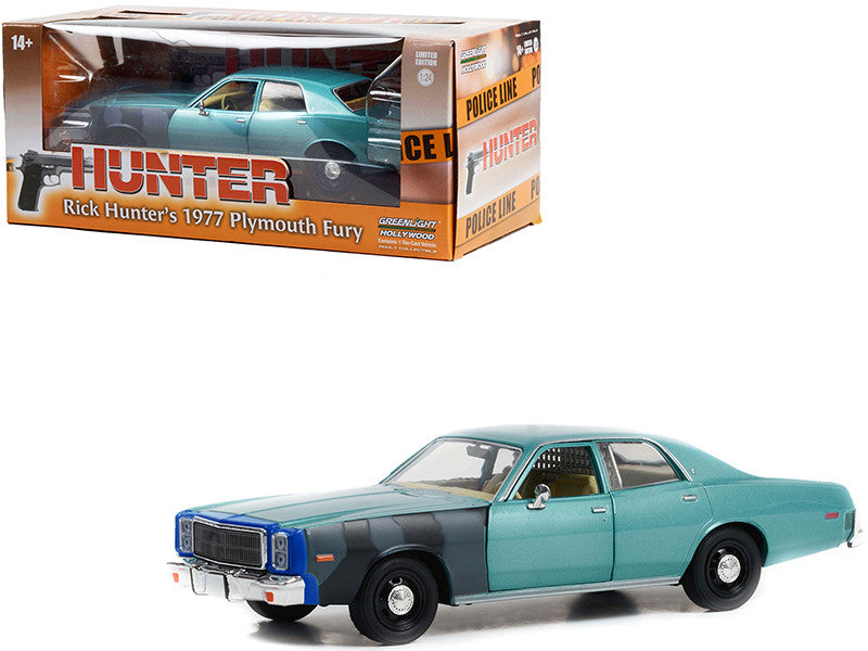 1977 Plymouth Fury Unrestored Turquoise Metallic (Sergeant Rick Hunter's) "Hunter" (1984-1991) TV Series "Hollywood Series" 1/24 Diecast Model Car by Greenlight LuxuryLifeWay Online Store