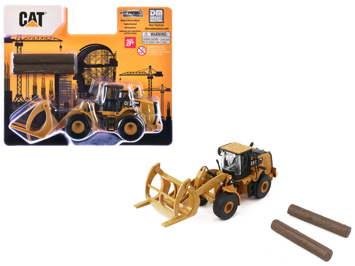 CAT Caterpillar 950M Wheel Loader Yellow with Log fork and Wood Log 1/64 Diecast Model by Diecast Master LuxuryLifeWay Online Store