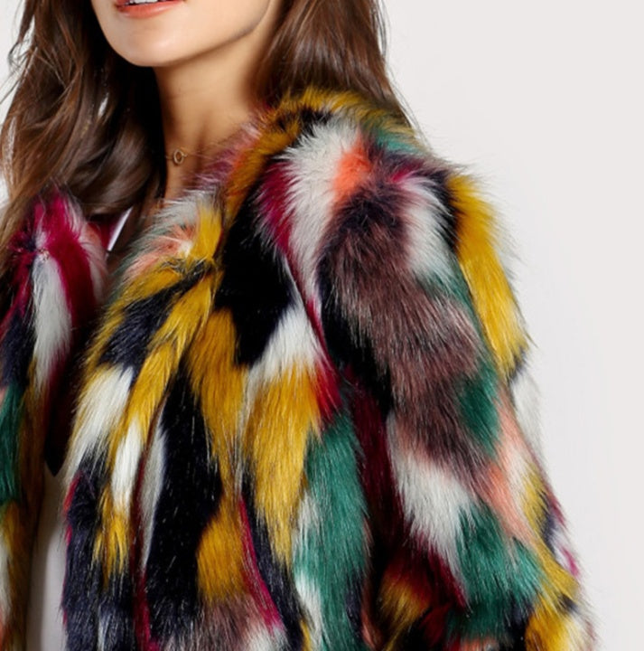 Elegant Colorful Faux Fur Coat NorixaFashion.com