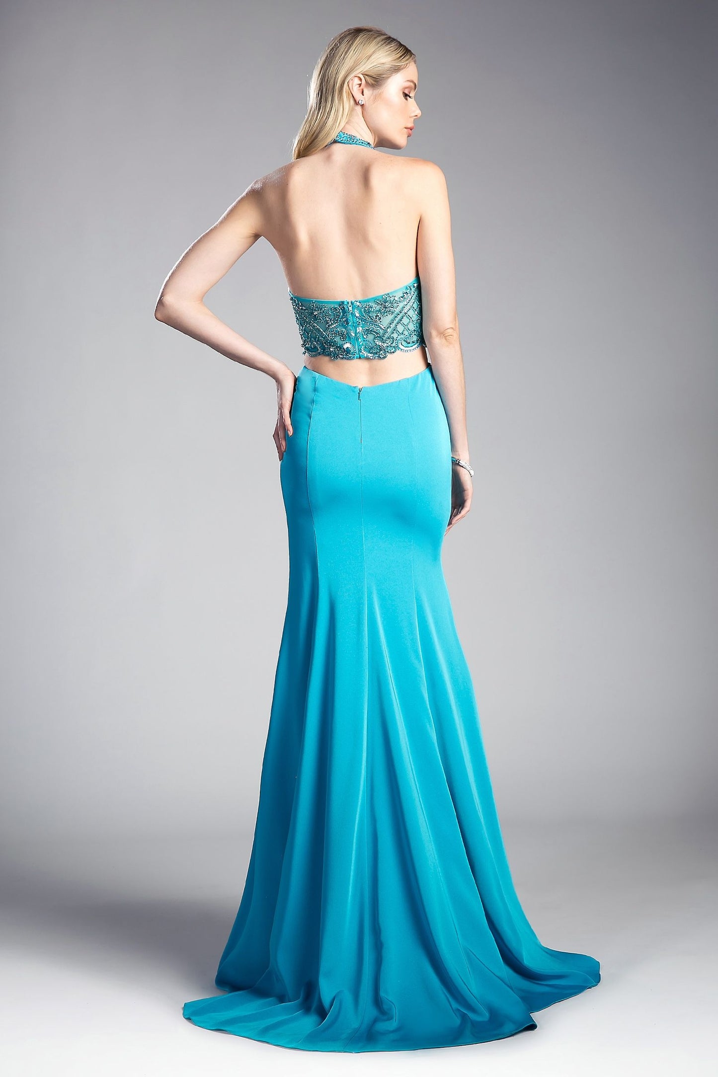 Fitted Stretch Jersey Gown with Halter Neckline and Cut Outs LuxuryLifeWay Online Store