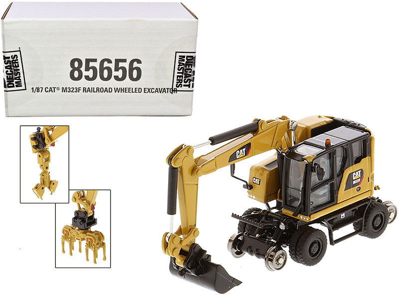 CAT Caterpillar M323F Railroad Wheeled Excavator with 3 Accessories (CAT Yellow Version) "High Line" Series 1/87 (HO) Scale Diecast Model by Diecast Masters LuxuryLifeWay Online Store