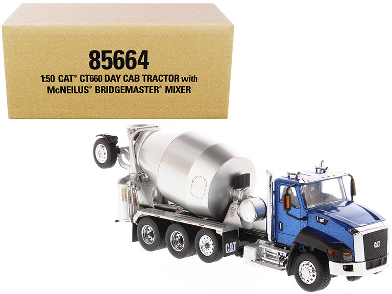 CAT Caterpillar CT660 Day Cab Tractor with McNeilus Concrete Mixer Truck Blue Metallic 1/50 Diecast Model by Diecast Masters LuxuryLifeWay Online Store