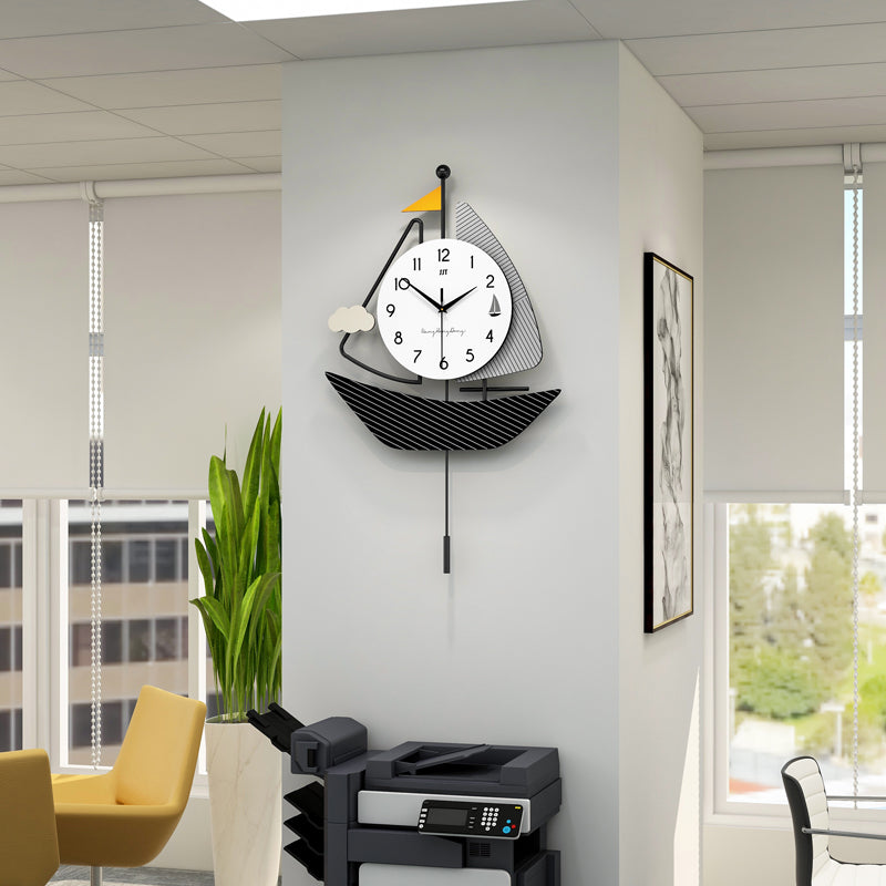 Modern Sailboat Pendulum Wall Clock Nautical Living Room Decor PearlNestDecor.com