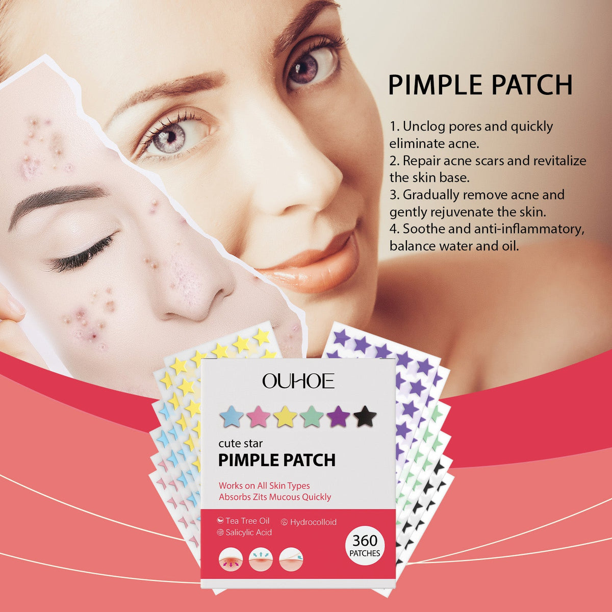 Daily Gentle Cleaning And Skin Concealer Star Shaped Gel Facial Acne Patch 360 Pcs 1 Box Tri Light Beauty