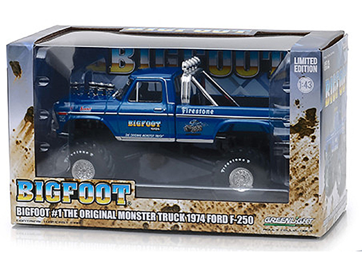 1974 Ford F-250 Ranger XLT Monster Truck Bigfoot #1 "The Original Monster Truck" Blue "Kings of Crunch" 1/43 Diecast Model Car by Greenlight LuxuryLifeWay Online Store
