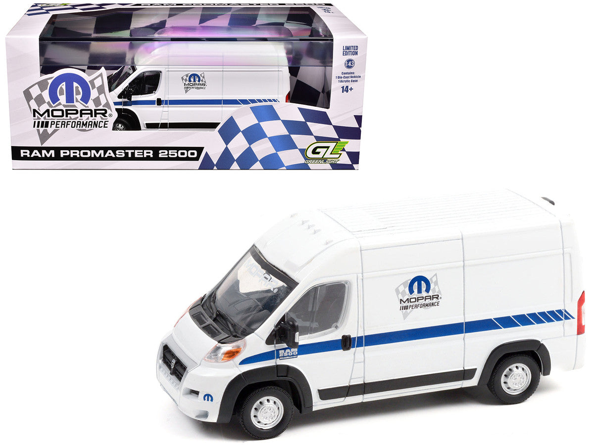 2018 RAM ProMaster 2500 Cargo High Roof Van "MOPAR Performance" White with Blue Stripes 1/43 Diecast Model Car by Greenlight LuxuryLifeWay Online Store