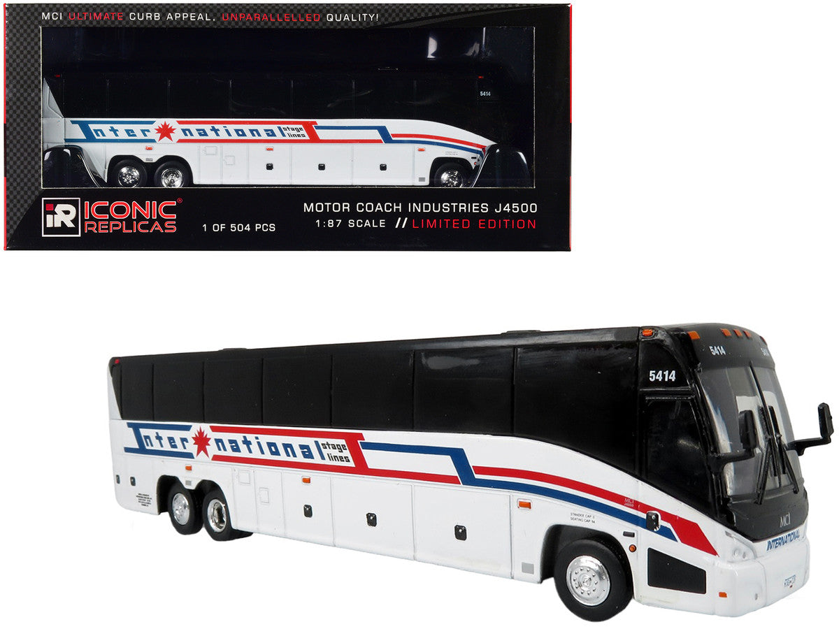 MCI J4500 Coach Bus "International Stage Lines" White "The Bus & Motorcoach Collection" Limited Edition to 504 pieces Worldwide 1/87 (HO) Diecast Model by Iconic Replicas LuxuryLifeWay Online Store