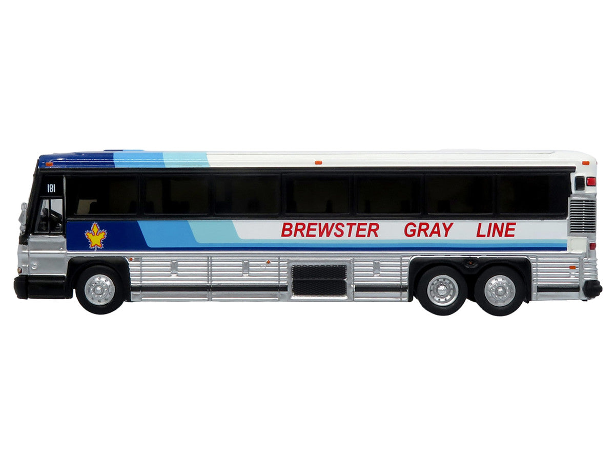 2001 MCI D4000 Coach Bus "Brewster Gray Line" White with Blue Stripes "Vintage Bus & Motorcoach Collection" Limited Edition to 504 pieces Worldwide 1/87 (HO) Diecast Model by Iconic Replicas LuxuryLifeWay Online Store