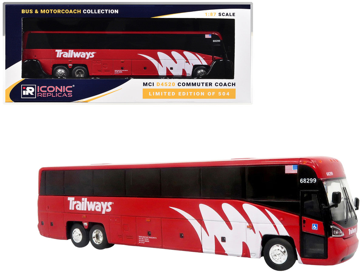 MCI D4520 Commuter Coach Bus "Burlington Trailways" Red with White Graphics "The Bus & Motorcoach Collection" Limited Edition to 504 pieces Worldwide 1/87 (HO) Scale Diecast Model by Iconic Replicas LuxuryLifeWay Online Store