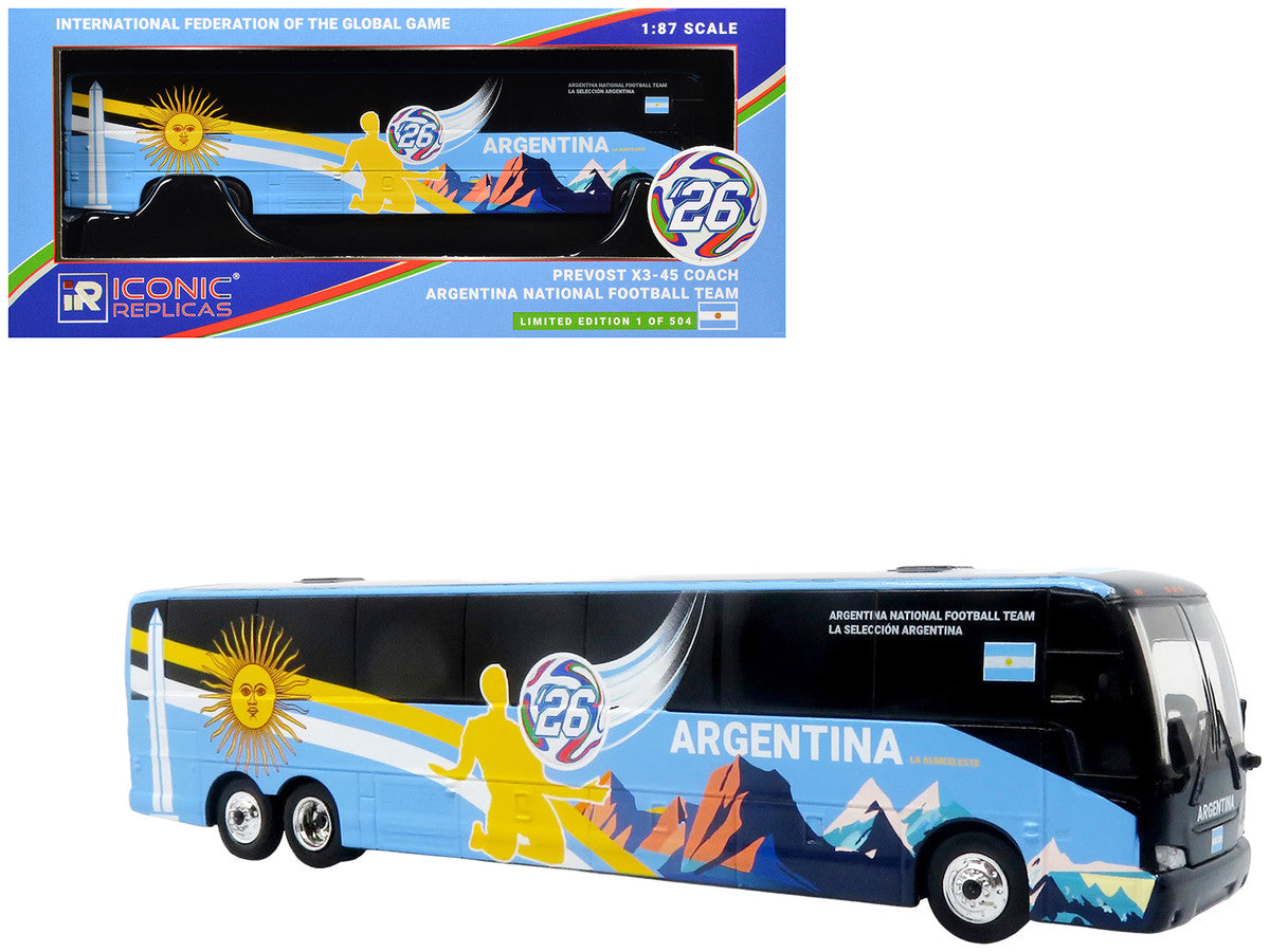 Prevost X3-45 Coach Bus "Argentina National Football Team" Blue with Graphics "International Federation of the Global Game" Series Limited Edition to 504 pieces Worldwide 1/87 (HO) Diecast Model by Iconic Replicas LuxuryLifeWay Online Store