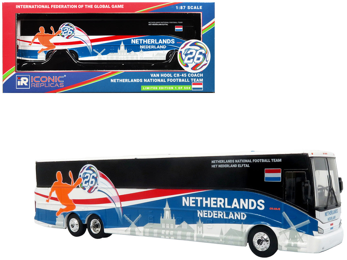 Van Hool CX-45 Coach Bus "Netherlands National Football Team" White with Graphics "International Federation of the Global Game" Series Limited Edition to 504 pieces Worldwide 1/87 (HO) Diecast Model by Iconic Replicas LuxuryLifeWay Online Store