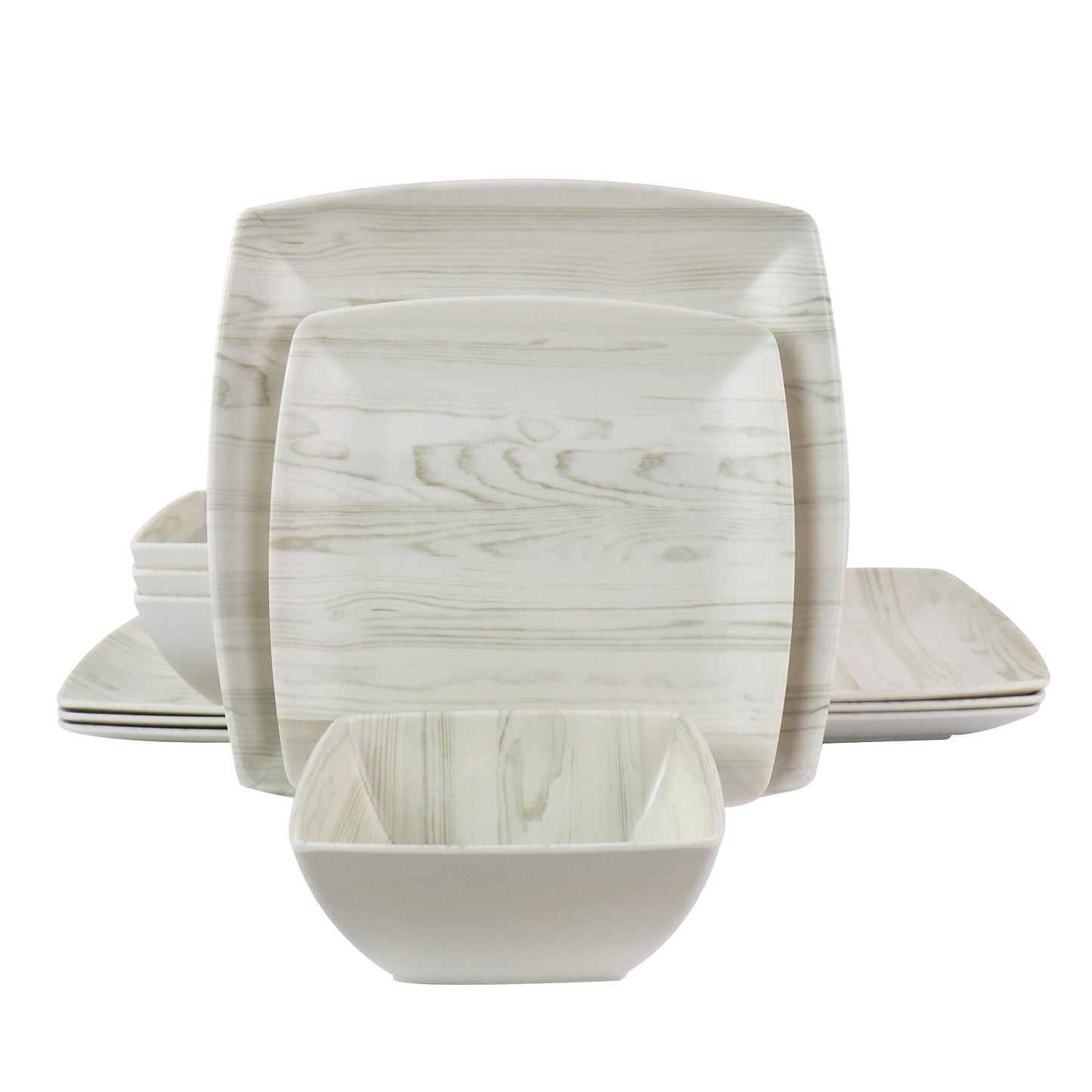 Gibson Home Woodgrain 12 Piece Melamine Dinnerware Set LuxuryLifeWay Online Store