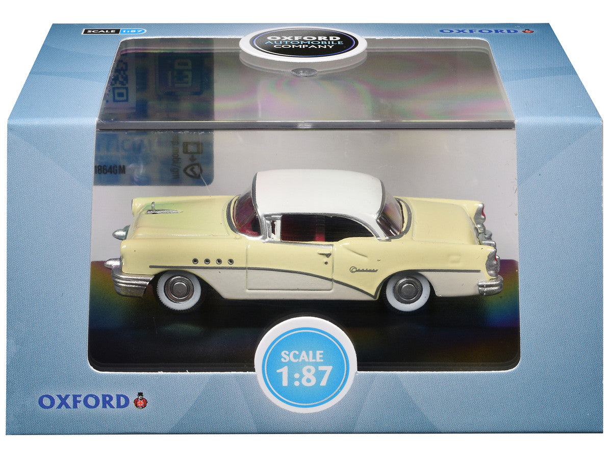 1955 Buick Century Condor Yellow and Dover White with Red Interior 1/87 (HO) Scale Diecast Model Car by Oxford Diecast LuxuryLifeWay Online Store