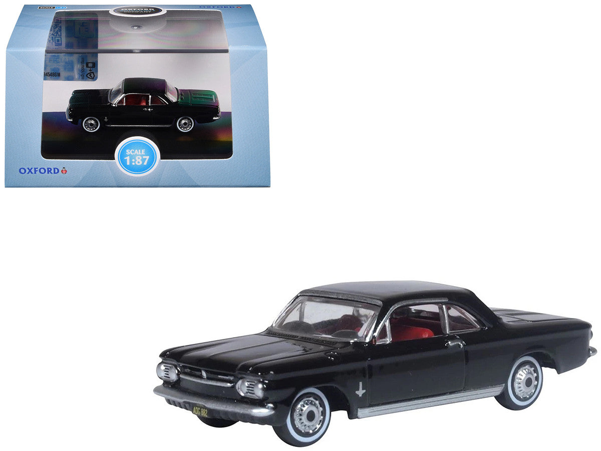 1963 Chevrolet Corvair Coupe Tuxedo Black with Red Interior 1/87 (HO) Scale Diecast Model Car by Oxford Diecast LuxuryLifeWay Online Store