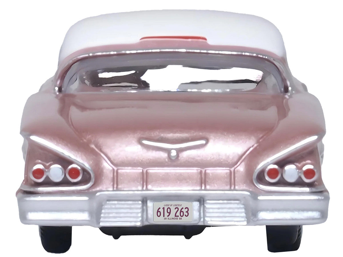 1958 Chevrolet Impala Sport Cay Coral Pink Metallic with White Top 1/87 (HO) Scale Diecast Model Car by Oxford Diecast LuxuryLifeWay Online Store