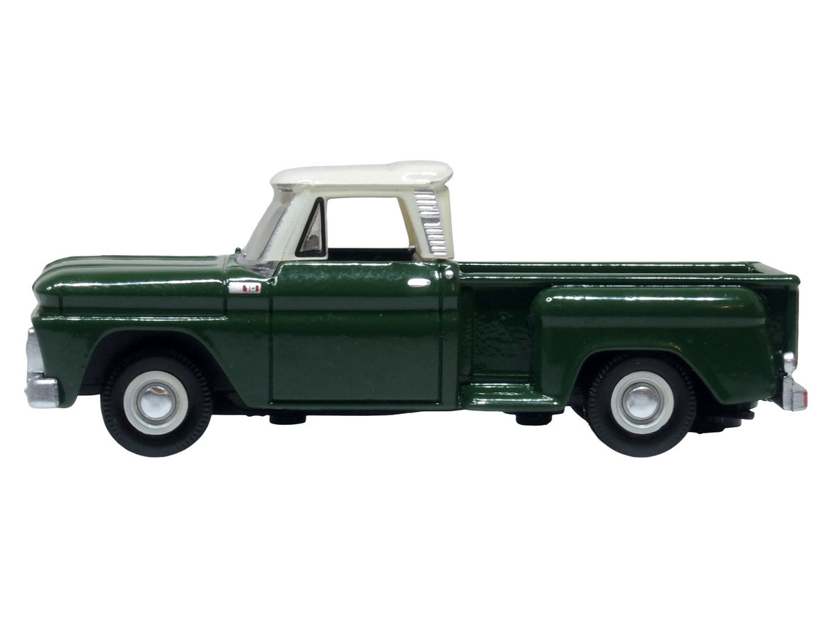 1965 Chevrolet C10 Stepside Pickup Truck Dark Green with Ivory Top 1/87 (HO) Scale Diecast Model Car by Oxford Diecast LuxuryLifeWay Online Store