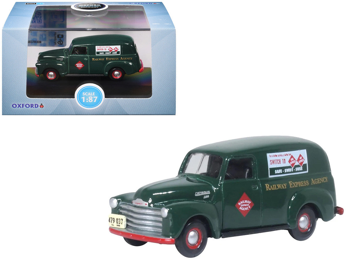 1950 Chevrolet Panel Van "Railway Express Agency" Dark Green 1/87 (HO) Scale Diecast Model Car by Oxford Diecast LuxuryLifeWay Online Store