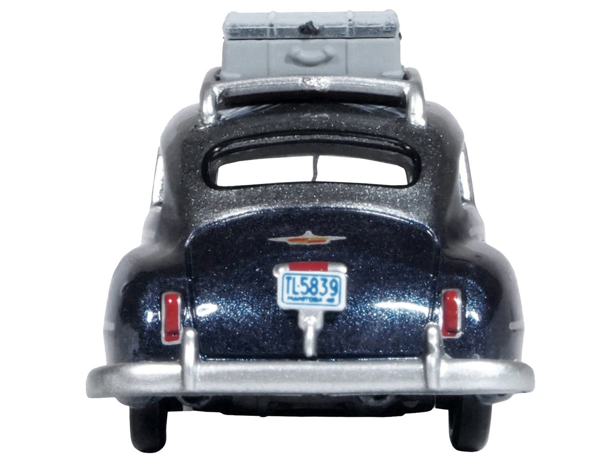 1946 DeSoto Suburban with Roof Rack and Luggage Butterfly Blue Metallic with Crystal Gray Top 1/87 (HO) Scale Diecast Model Car by Oxford Diecast LuxuryLifeWay Online Store