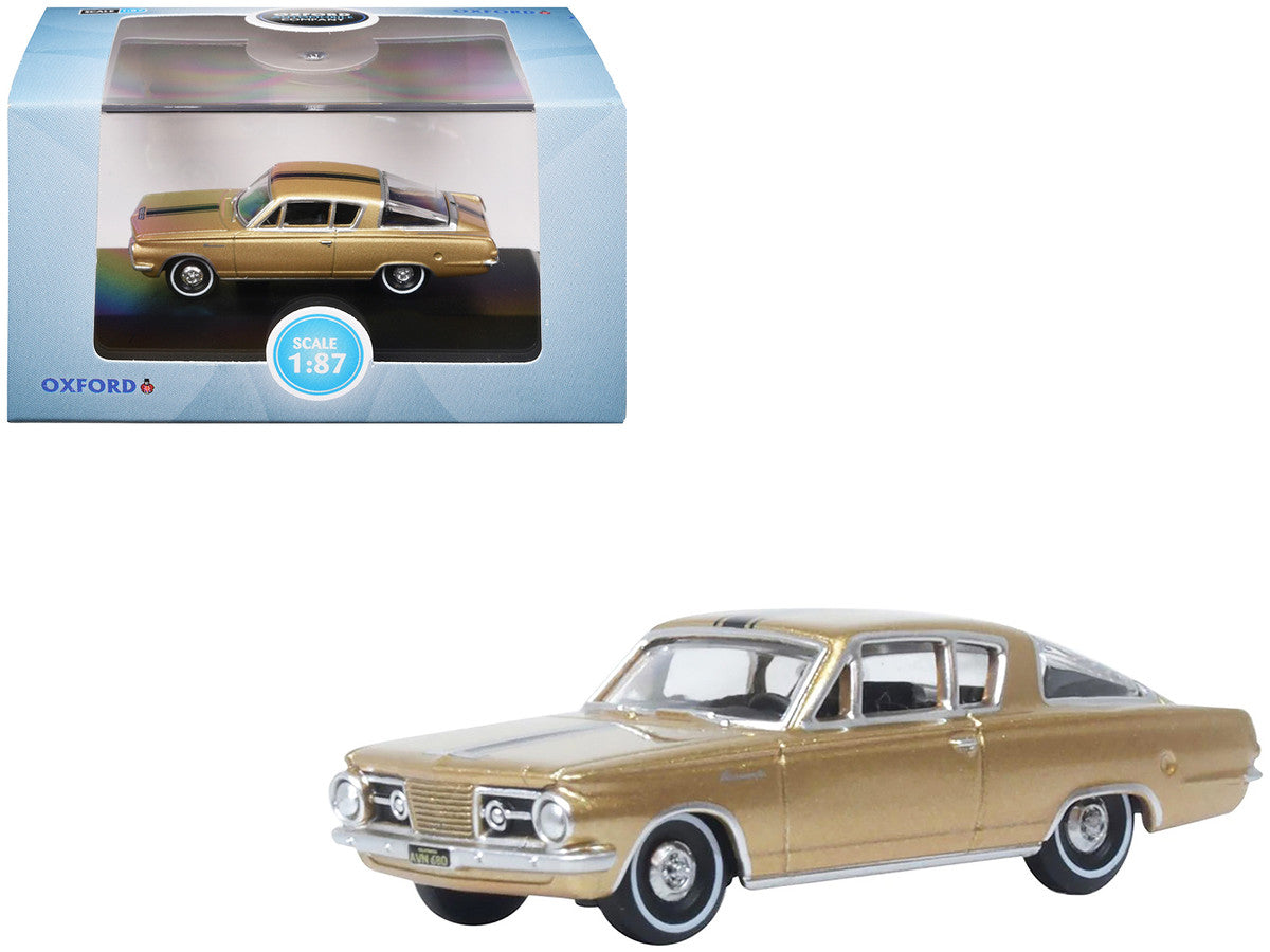 1965 Plymouth Barracuda Gold Metallic with Black Stripes 1/87 (HO) Scale Diecast Model Car by Oxford Diecast LuxuryLifeWay Online Store