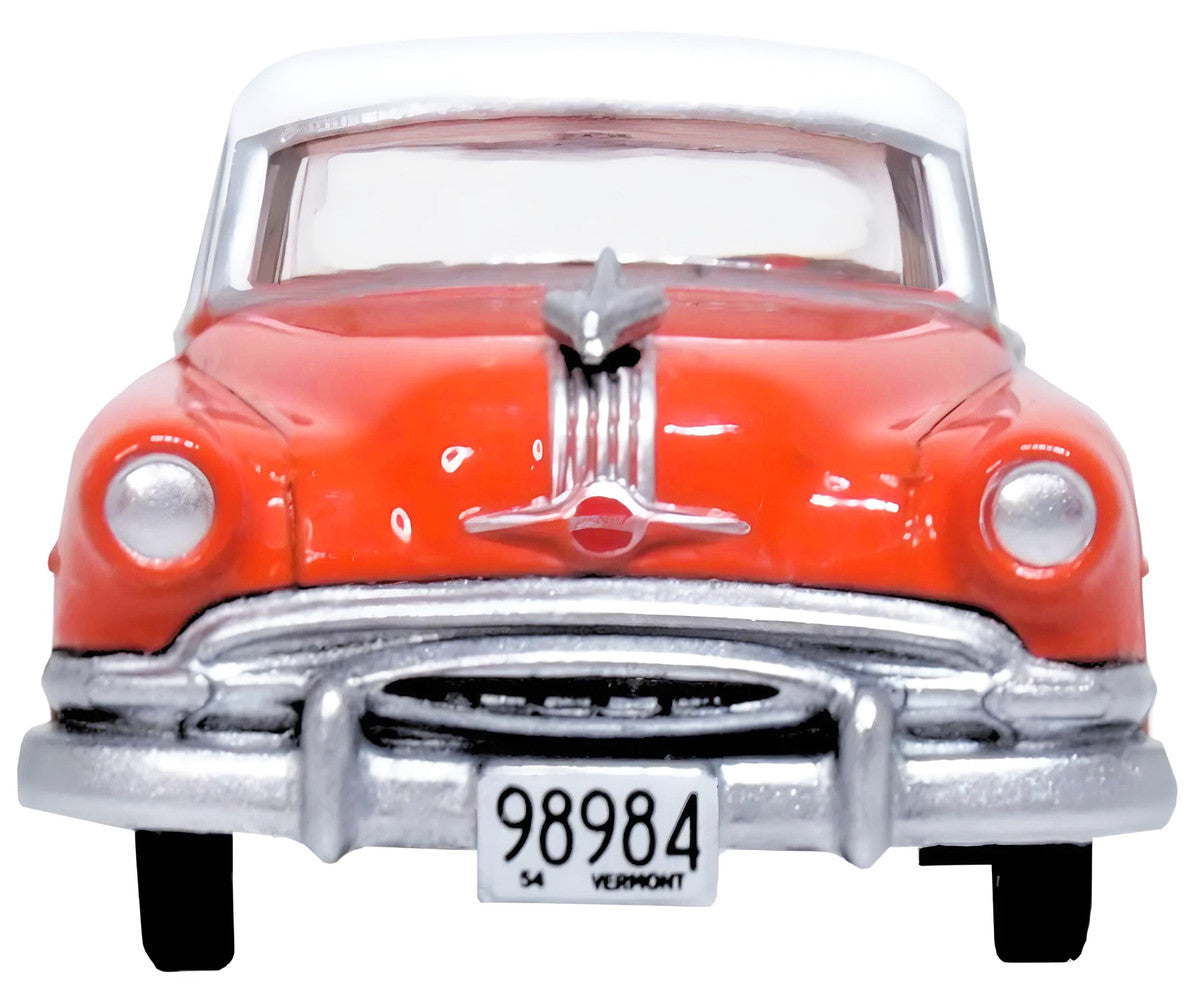 1954 Pontiac Chieftain 4 Door Coral Red with Winter White Top 1/87 (HO) Scale Diecast Model Car by Oxford Diecast LuxuryLifeWay Online Store