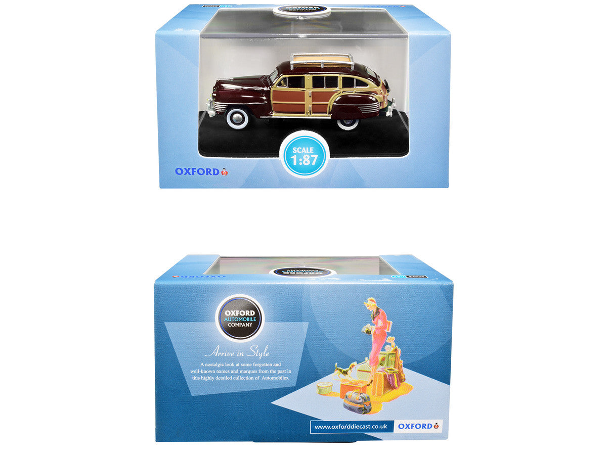 1942 Chrysler Town and Country Woody Wagon Regal Maroon with Roof Rack 1/87 (HO) Scale Diecast Model Car by Oxford Diecast LuxuryLifeWay Online Store