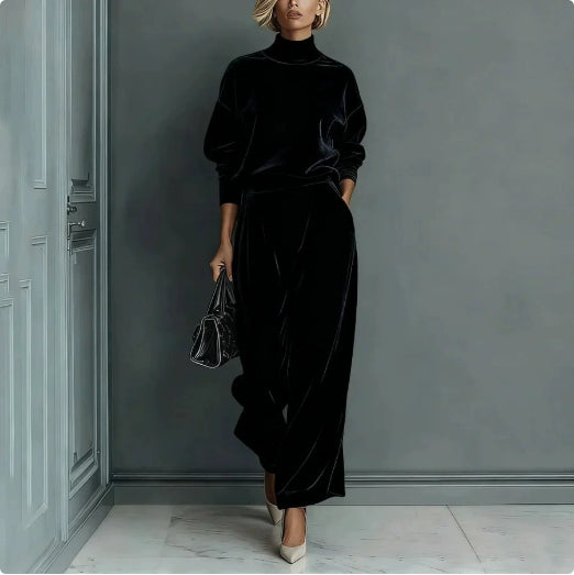 Casual Warm Velour Long-sleeved Solid Color High-neck Zipper Wide-leg Sportswear LadyShow.Store
