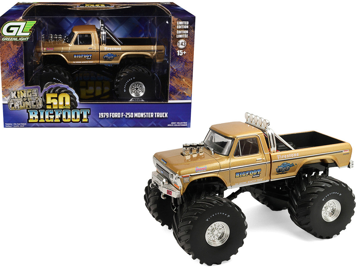 1979 Ford F-250 Monster Truck "Bigfoot #1 50th Anniversary" Gold Metallic "Kings of Crunch" Series 1/43 Diecast Model Car by Greenlight LuxuryLifeWay Online Store