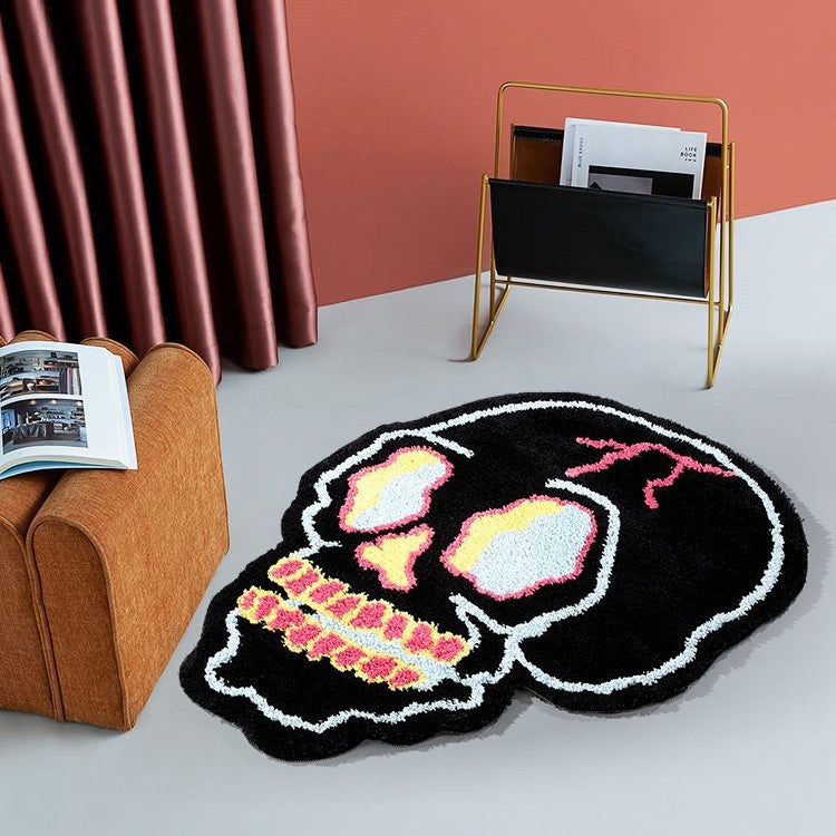 Special-shaped Fashion Black Skull Household Absorbent Non-slip Floor Mat
