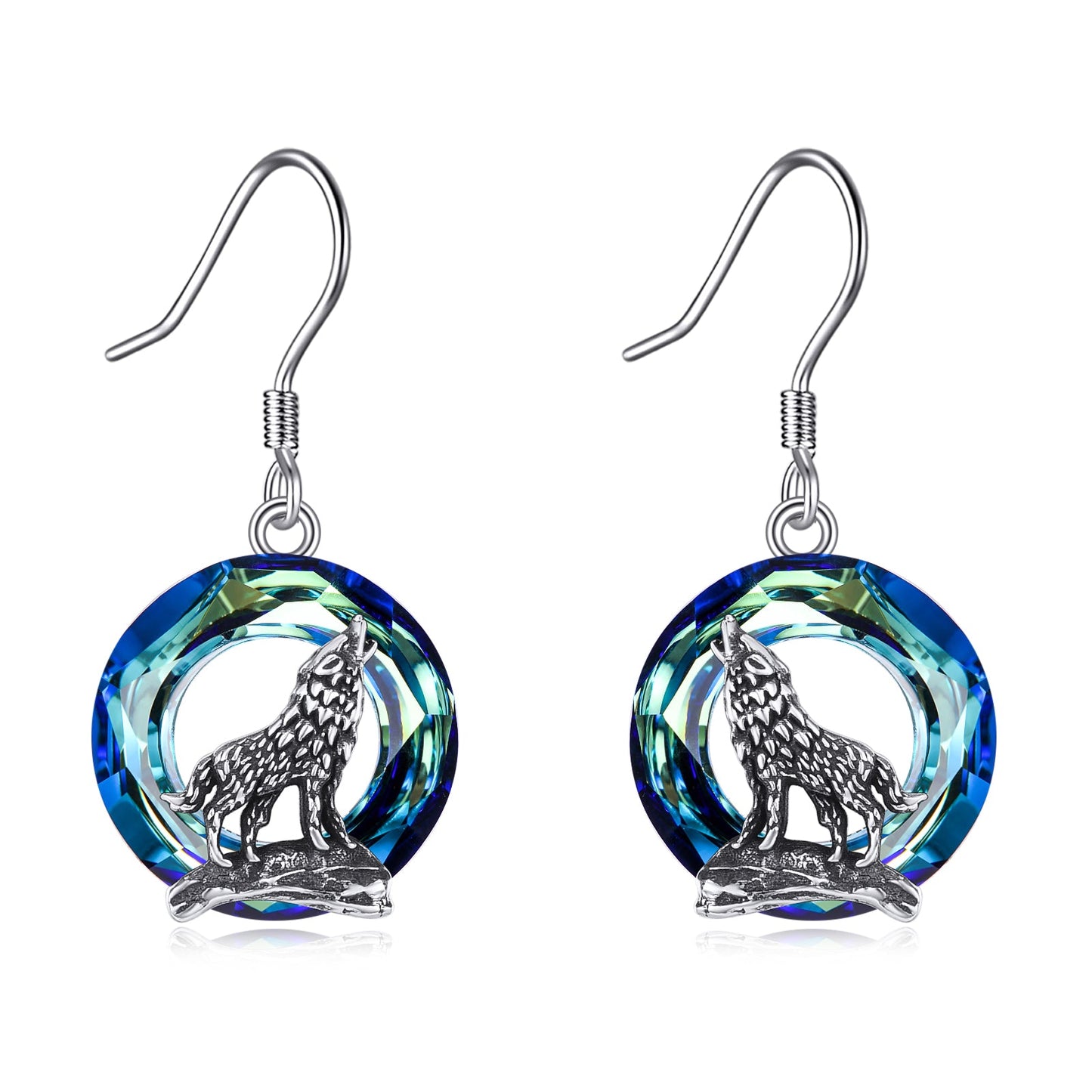 Sterling Silver Viking Wolf Earrings Necklace Jewelry with Crystal LadyShow.Store