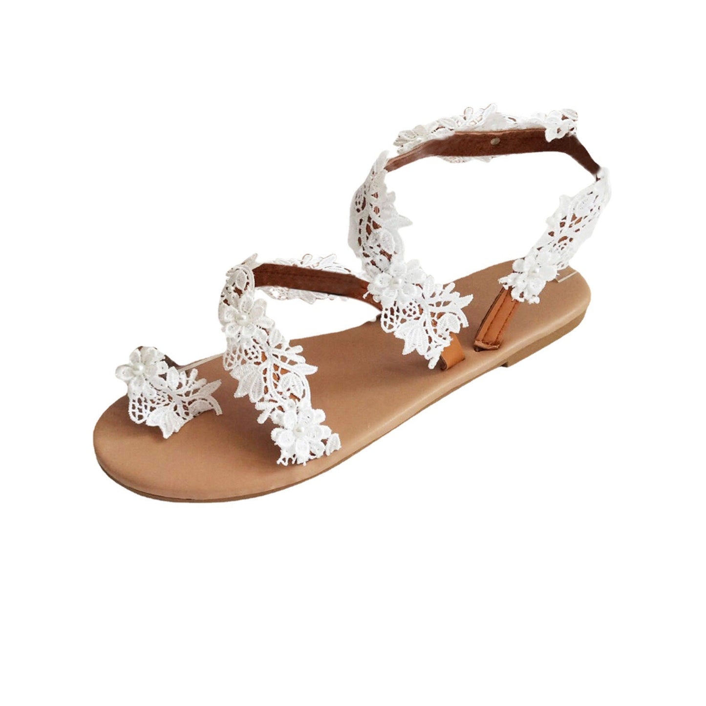 Flower Roman Women's Soft Sole Outer Wear Pearl Fashion Beach Casual Sandals LadyShow.Store