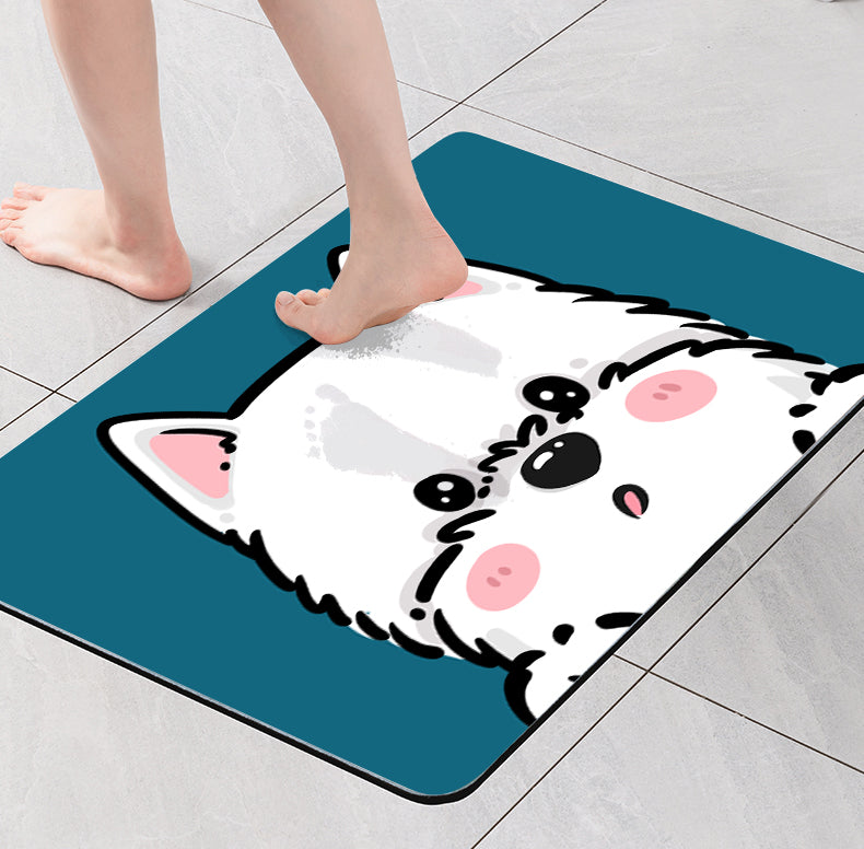 West Highland Corgi Teddy Diatoms Mud Absorbent Non-slip Floor Mat