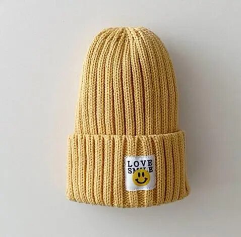Baby Toddler Ribbed Knit Smile Face Beanie "LOVE SMILE" Pi-Mart