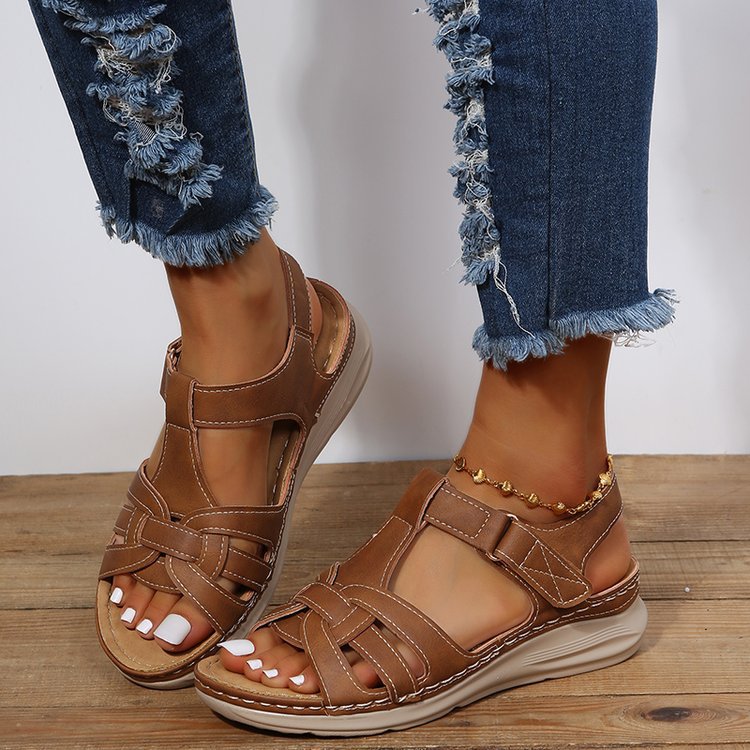 New European And American Wedge Stitching Light Hollow Large Size Sandals LadyShow.Store